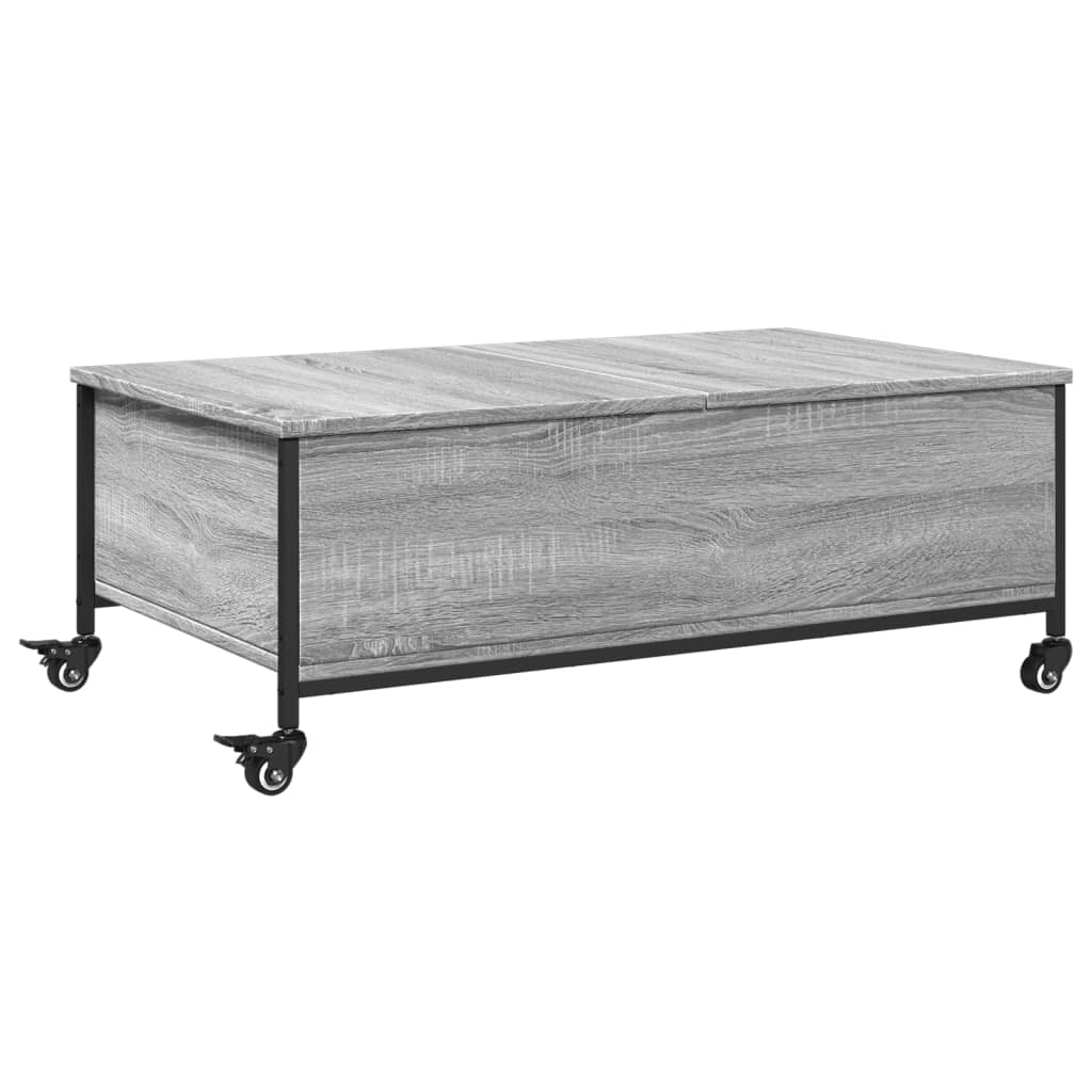 Τραπεζάκι Σαλονιού Ροδάκια Γκρι Sonoma 91x55x34 εκ. Επεξ. Ξύλο 2