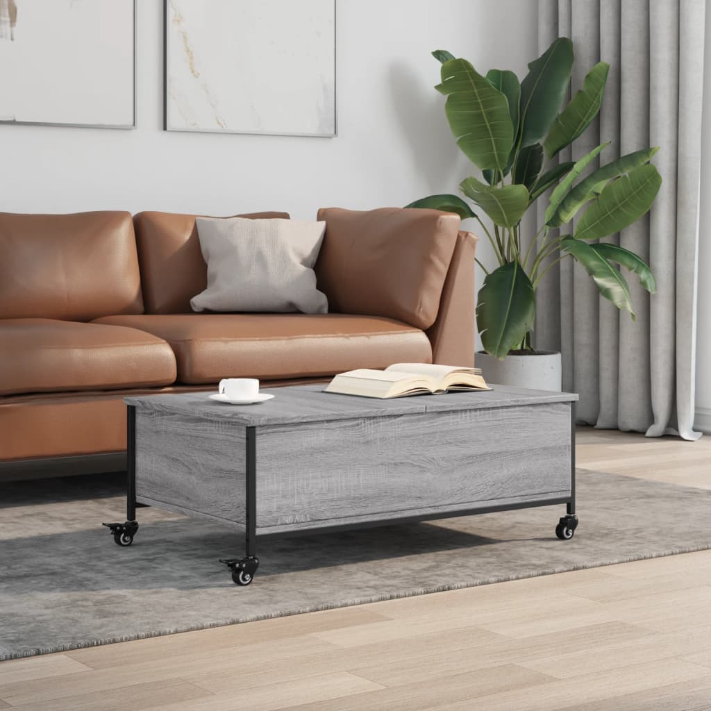 Τραπεζάκι Σαλονιού Ροδάκια Γκρι Sonoma 91x55x34 εκ. Επεξ. Ξύλο 3