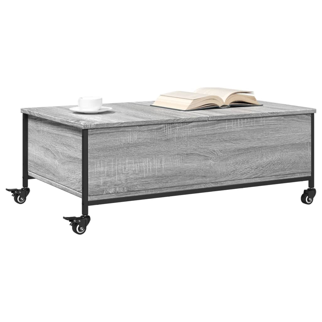 Τραπεζάκι Σαλονιού Ροδάκια Γκρι Sonoma 91x55x34 εκ. Επεξ. Ξύλο 4