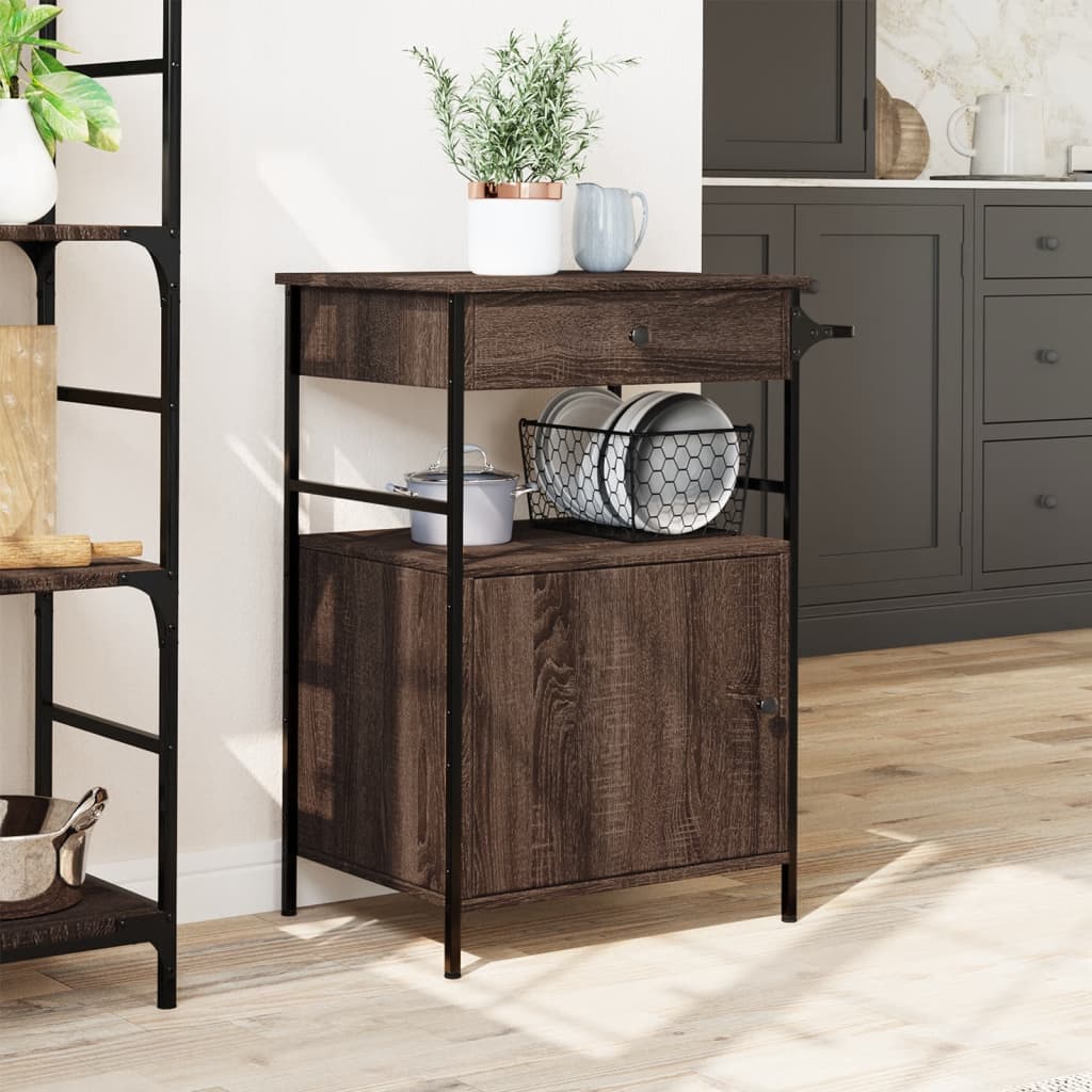 Τρόλεϊ Κουζίνας Καφέ Δρυς 56x43x89,5 εκ. από Επεξεργασμένο Ξύλο 3