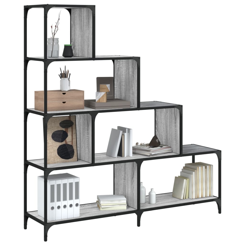 Βιβλιοθήκη Σκάλα 4 Ράφια Γκρι Sonoma 139x33,5x149 εκ Επεξ. Ξύλο 1