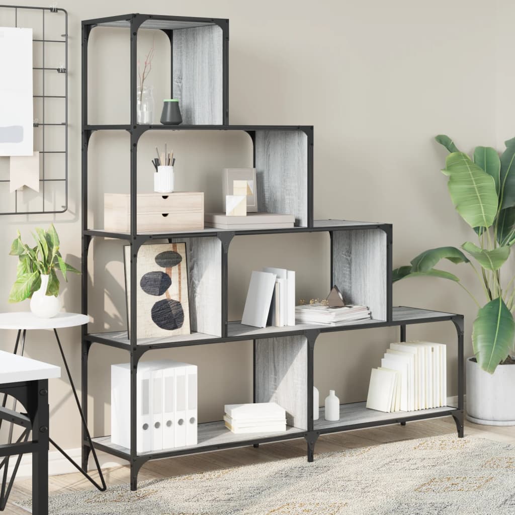 Βιβλιοθήκη Σκάλα 4 Ράφια Γκρι Sonoma 139x33,5x149 εκ Επεξ. Ξύλο 3