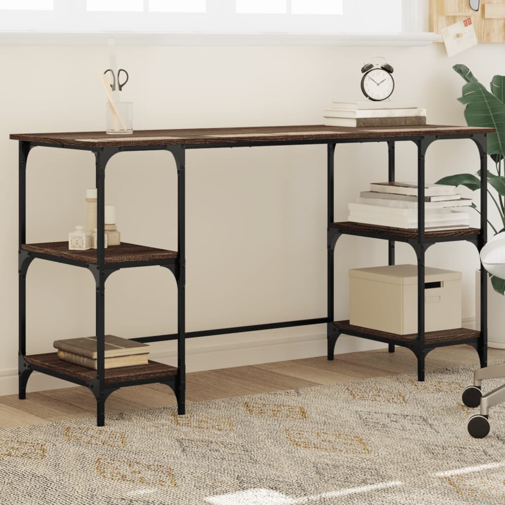 Γραφείο Καφέ Δρυς 140x50x75 εκ. Μέταλλο & Επεξεργασμένο Ξύλο 1