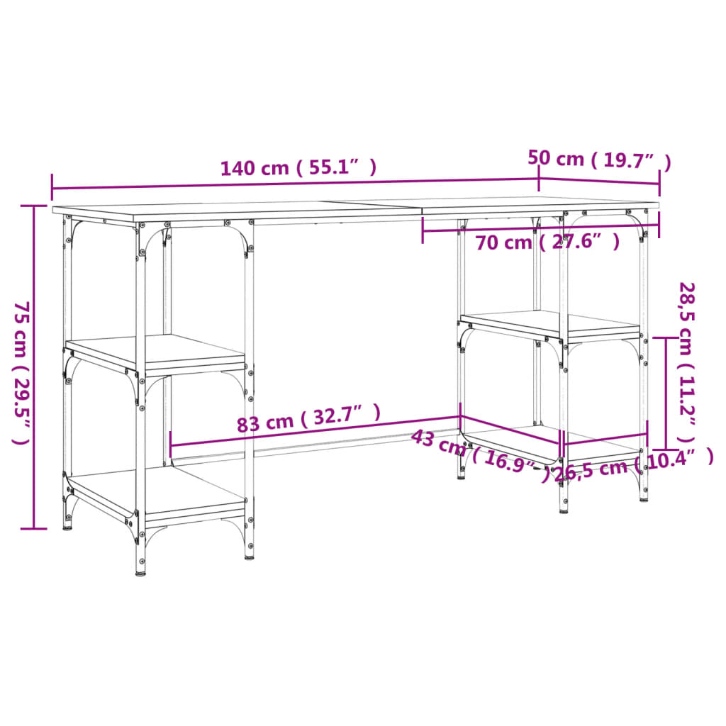 Γραφείο Καφέ Δρυς 140x50x75 εκ. Μέταλλο & Επεξεργασμένο Ξύλο 10