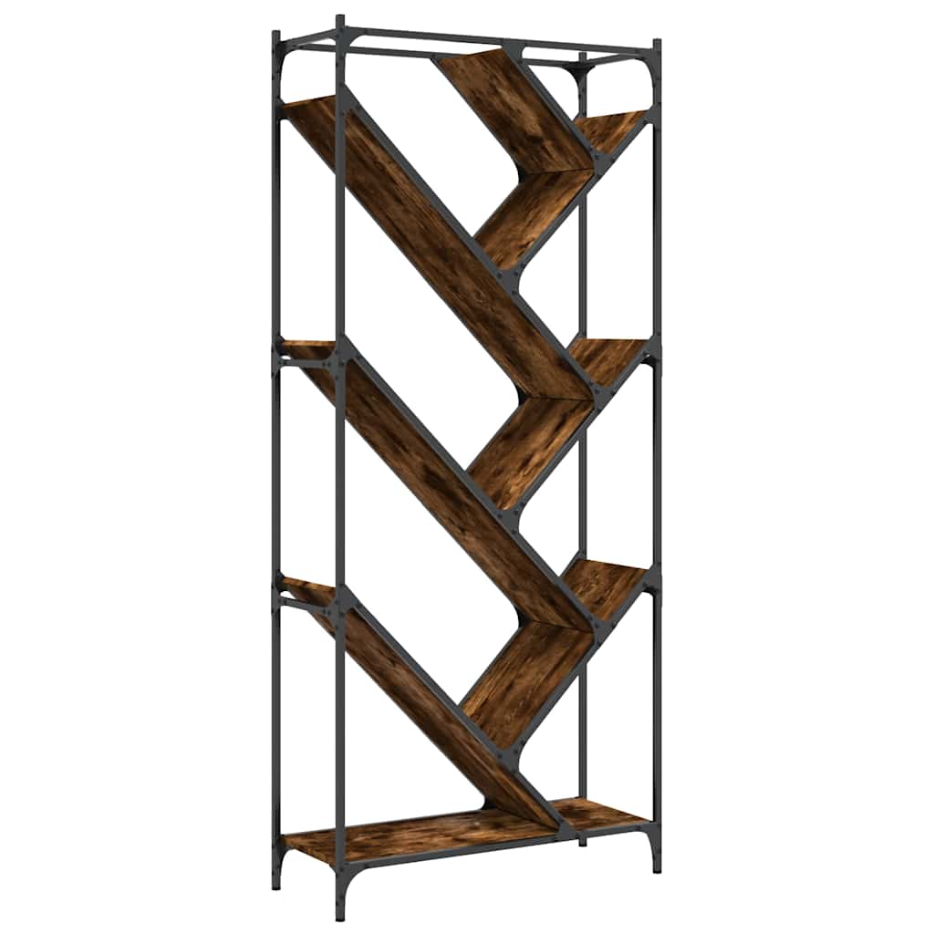 Βιβλιοθήκη Καπνιστή Δρυς 79x30x180 εκ. Επεξεργ. Ξύλο & Μέταλλο 2