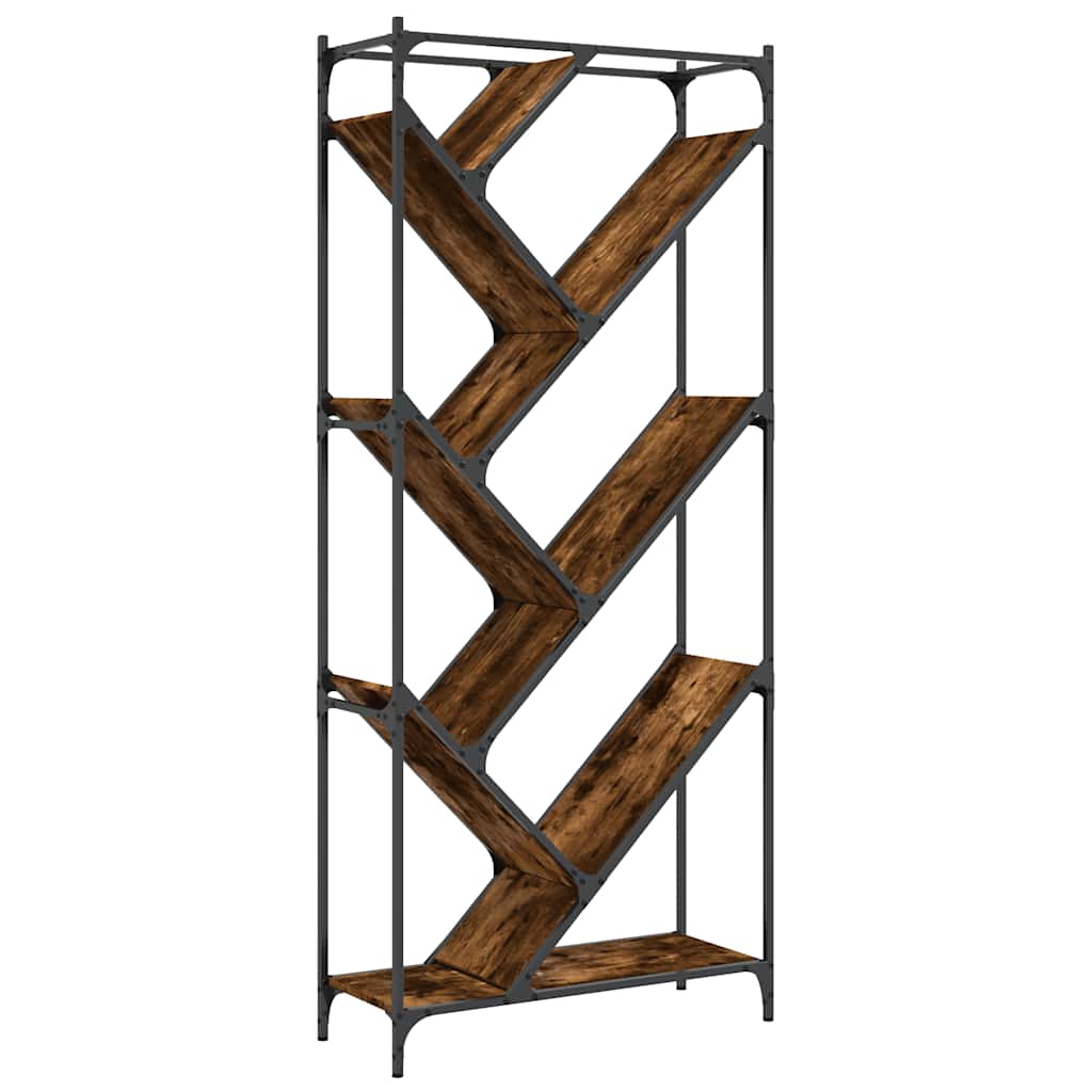 Βιβλιοθήκη Καπνιστή Δρυς 79x30x180 εκ. Επεξεργ. Ξύλο & Μέταλλο 7