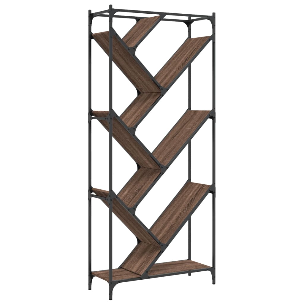 Βιβλιοθήκη Καφέ Δρυς 79x30x180 εκ. Επεξεργ. Ξύλο & Μέταλλο 7