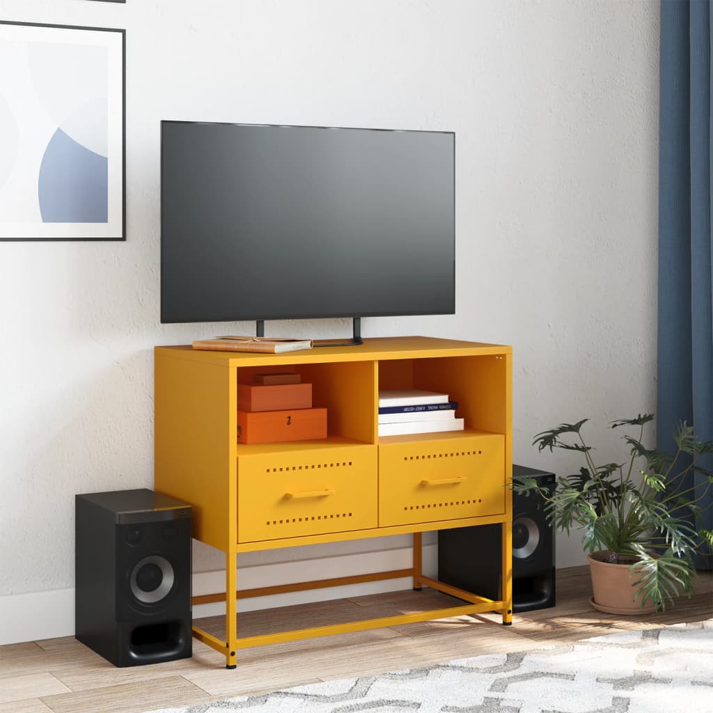 Έπιπλο Τηλεόρασης Μουσταρδί Κίτρινο 68x39x60,5 εκ. από Ατσάλι 3
