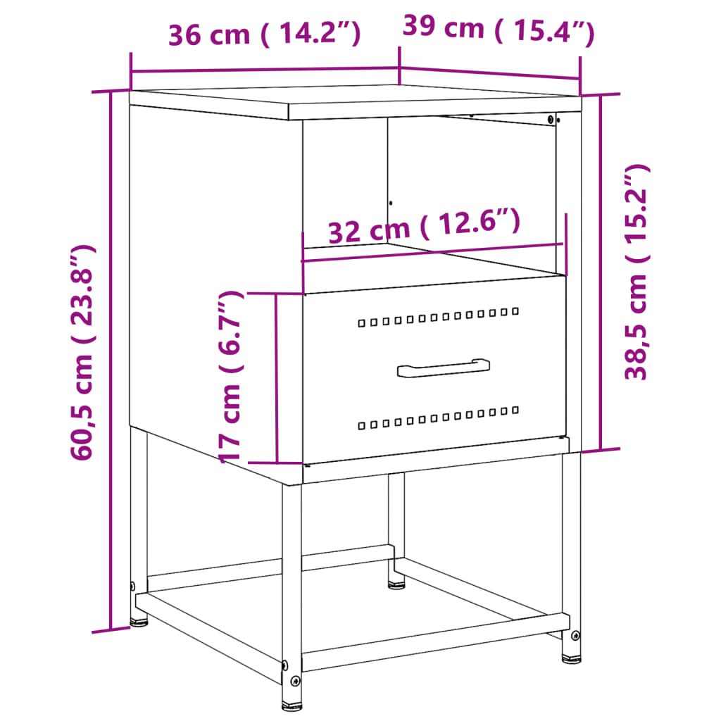 Κομοδίνο Ανθρακί 36 x 39 x 60,5 εκ. Ατσάλινο 12