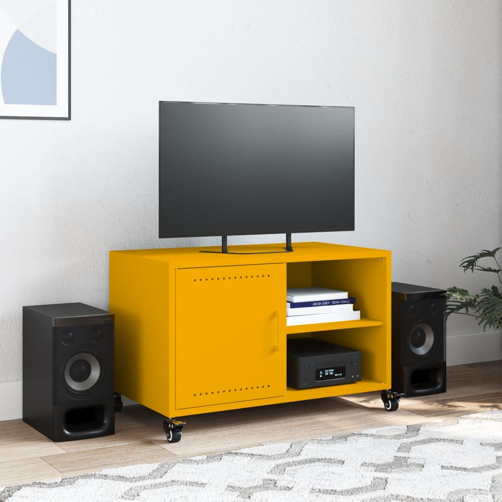 Έπιπλο Τηλεόρασης Μουσταρδί Κίτρινο 68x39x43,5 εκ. από Ατσάλι 3