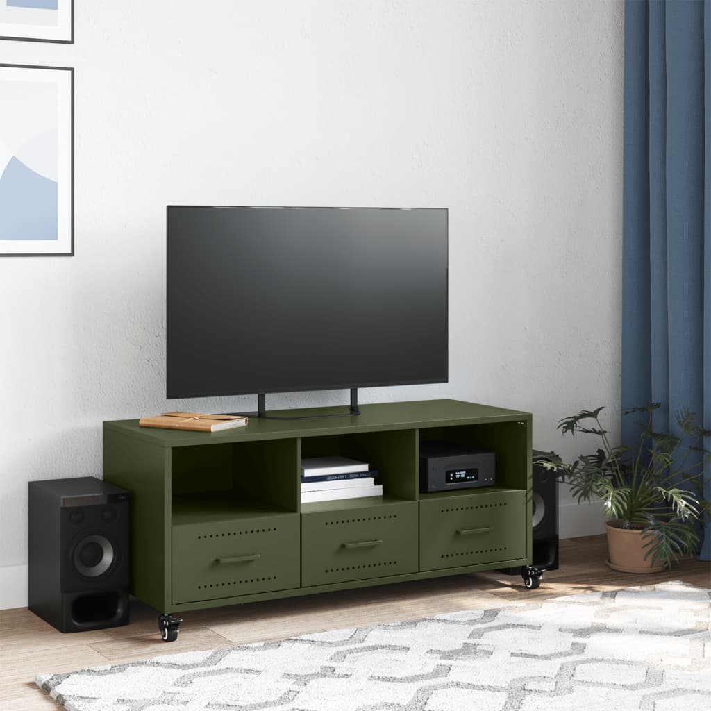 Έπιπλο Τηλεόρασης Πράσινο Λαδί 100,5x39x43,5 εκ. από Ατσάλι 3