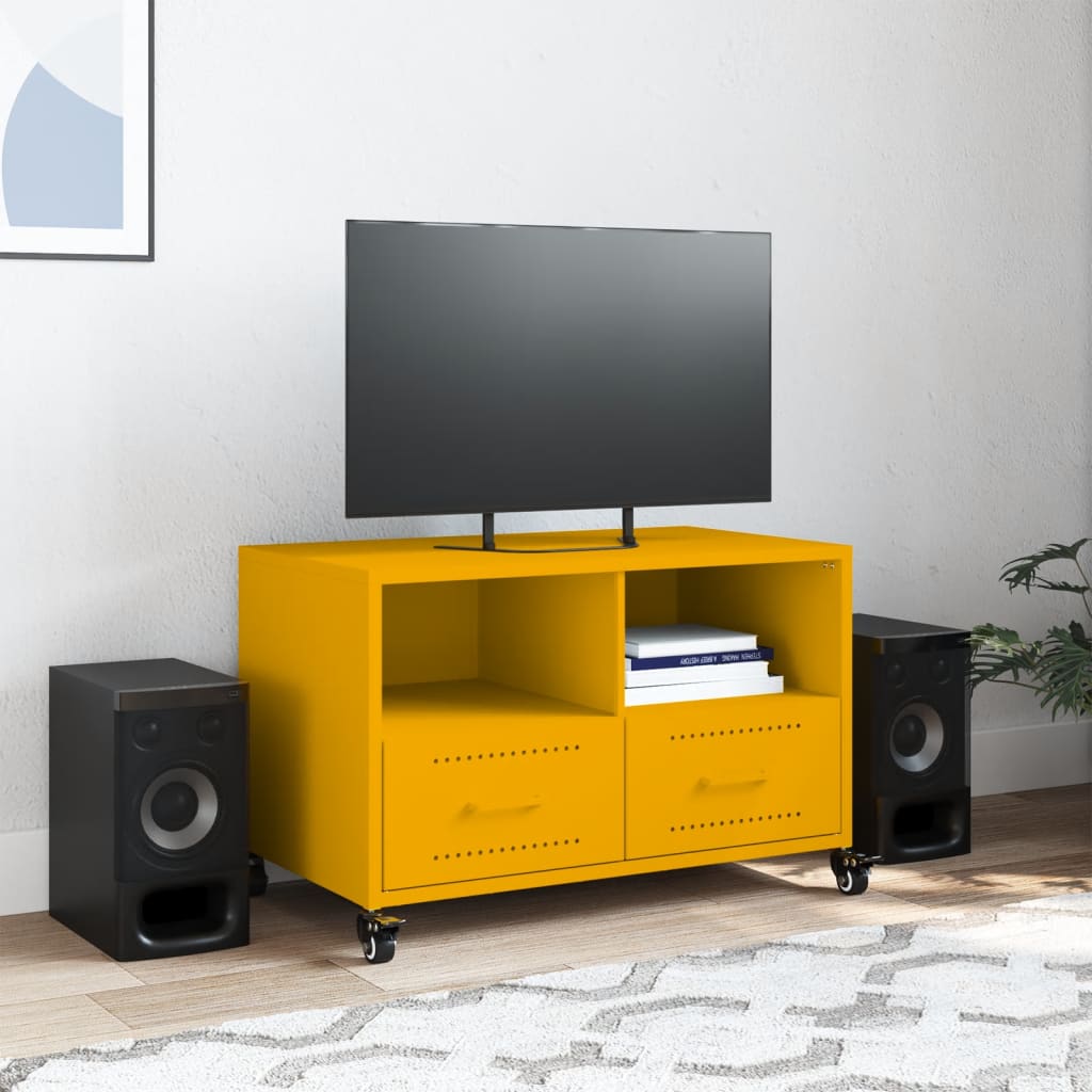Έπιπλο Τηλεόρασης Μουσταρδί Κίτρινο 68x39x43,5 εκ. από Ατσάλι 3