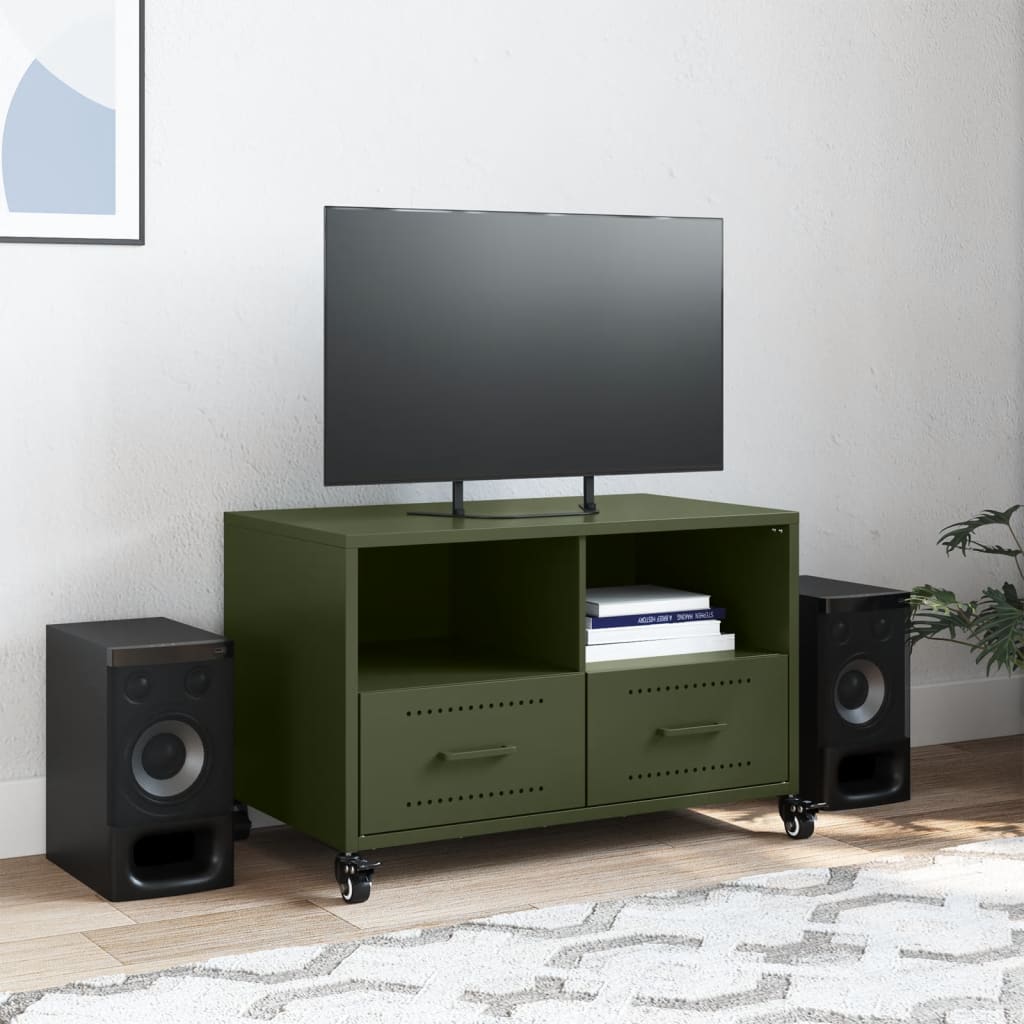 Έπιπλο Τηλεόρασης Πράσινο Λαδί 68x39x43,5 εκ. από Ατσάλι 3