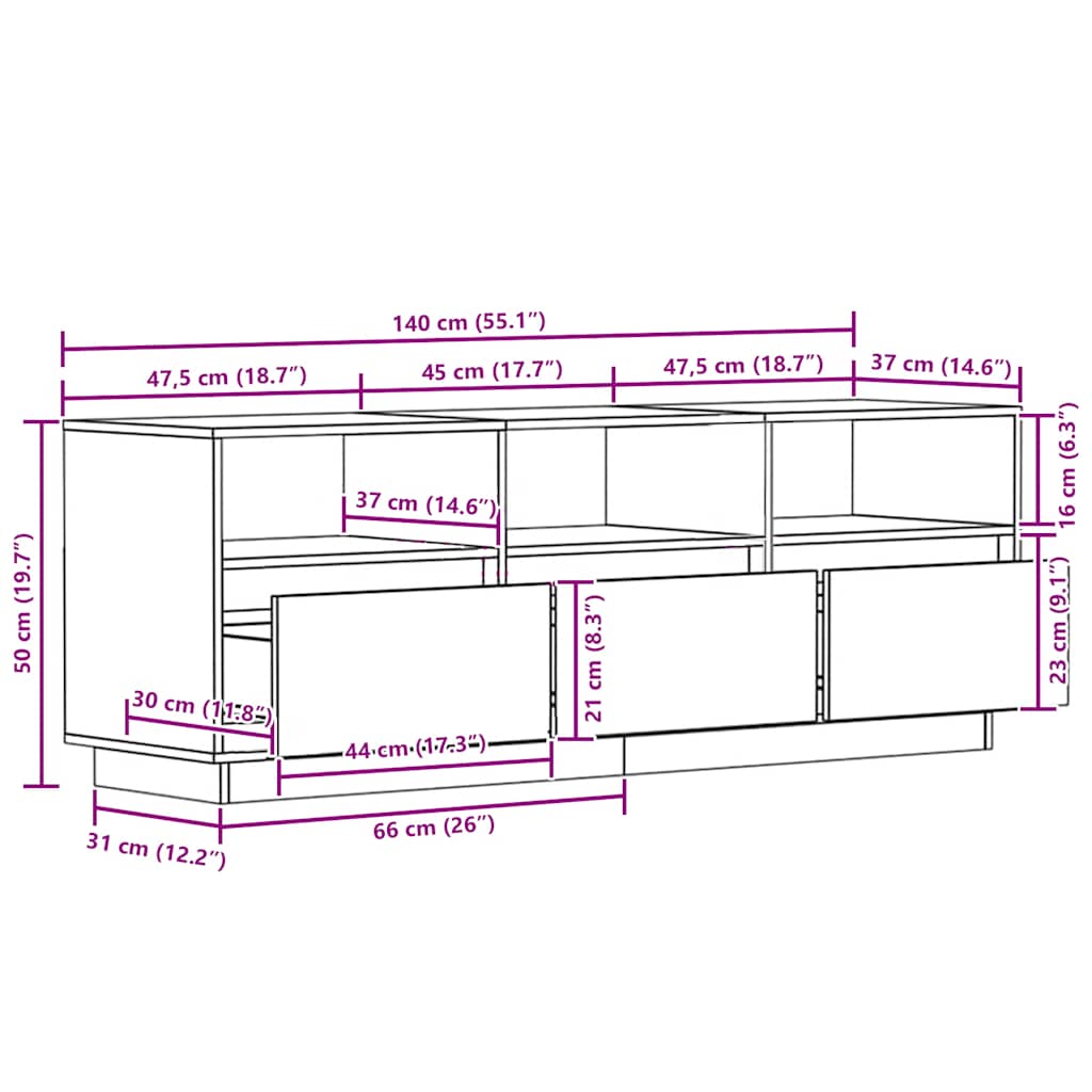 Έπιπλο Τηλεόρασης Καφέ Κεριού 140x37x50 εκ. Μασίφ Ξύλο Πεύκου 12