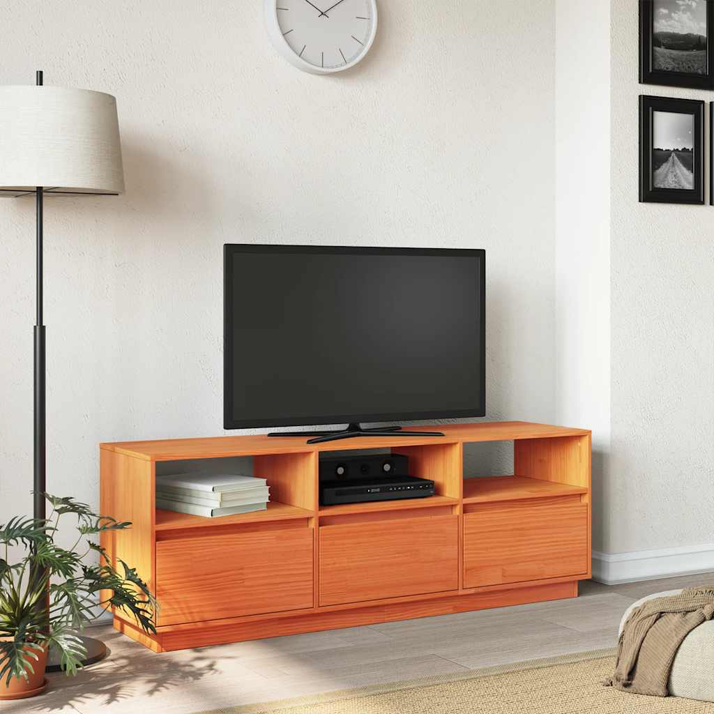 Έπιπλο Τηλεόρασης Καφέ Κεριού 140x37x50 εκ. Μασίφ Ξύλο Πεύκου 3