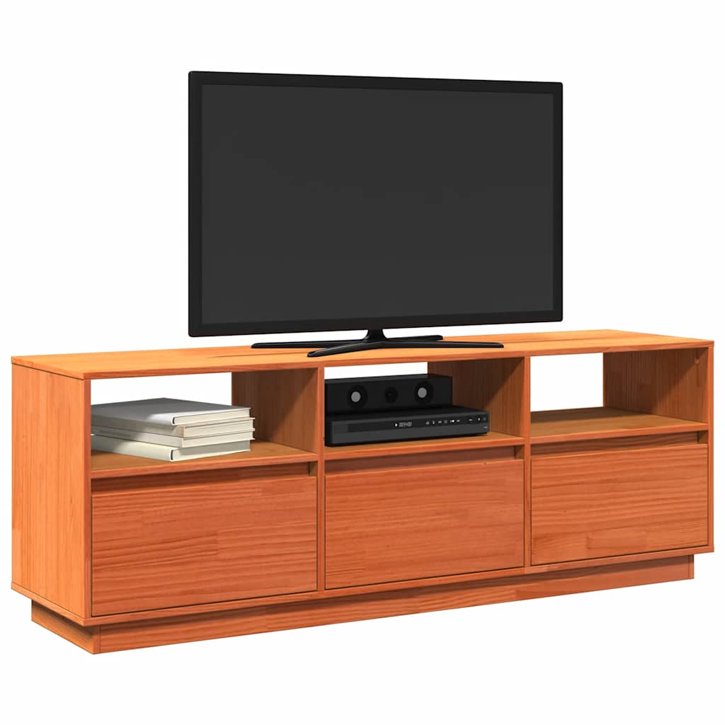 Έπιπλο Τηλεόρασης Καφέ Κεριού 140x37x50 εκ. Μασίφ Ξύλο Πεύκου 4
