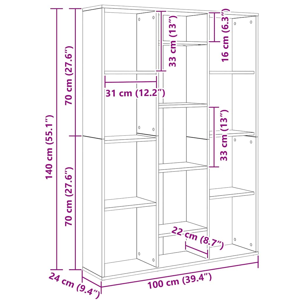 Διαχωριστικό/Βιβλιοθήκη Παλιό Ξύλο 100x24x140εκ από Μοριοσανίδα 10