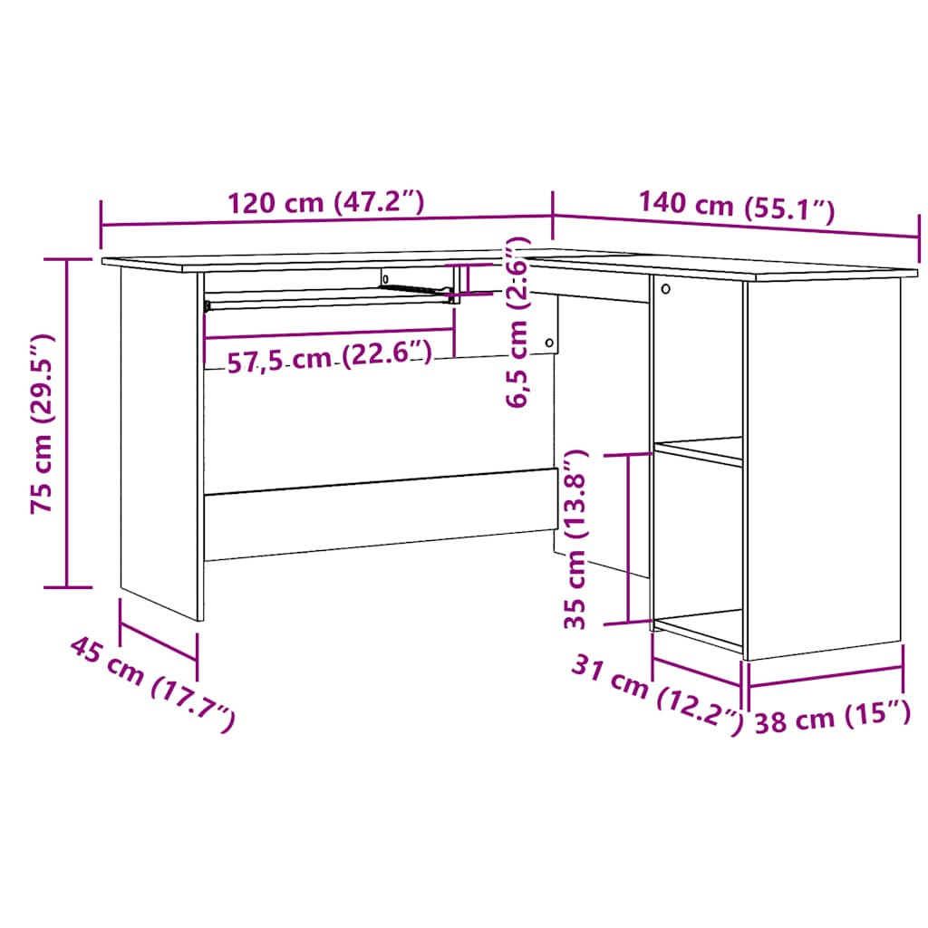Γραφείο Γωνιακό Παλιό Ξύλο 120x140x75 εκ. Επεξεργασμένο Ξύλο 10