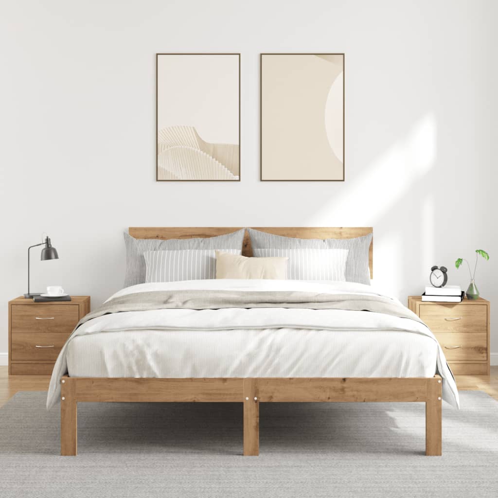 Κομοδίνα 2 τεμ. Αρτισιανή Δρυς 40x30x40 εκ. από Επεξεργ. Ξύλο 3