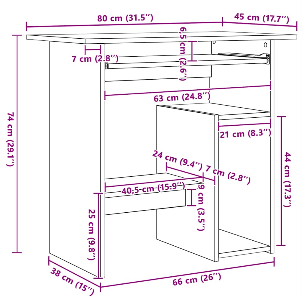 Γραφείο Αρτισιανή Δρυς 80x45x74 εκ. από Επεξεργασμένο Ξύλο 10