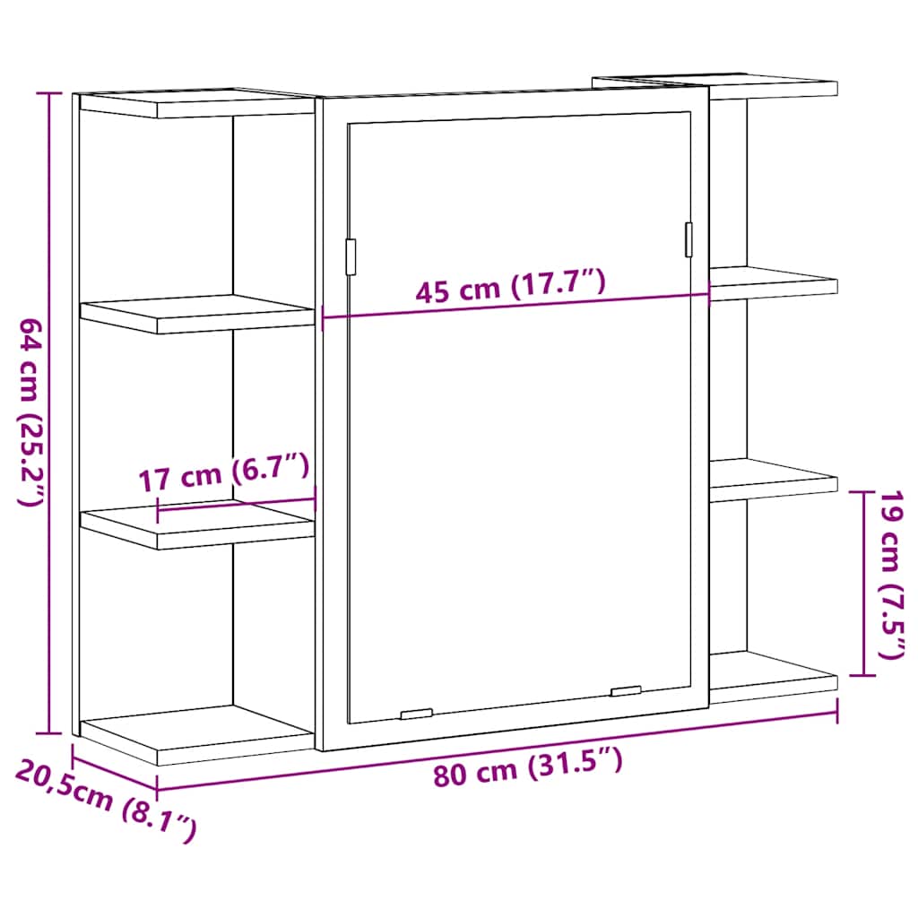 Καθρέφτης Μπάνιου Γκρι Σκυροδέματος 80x20,5x64 εκ. Μοριοσανίδα 12