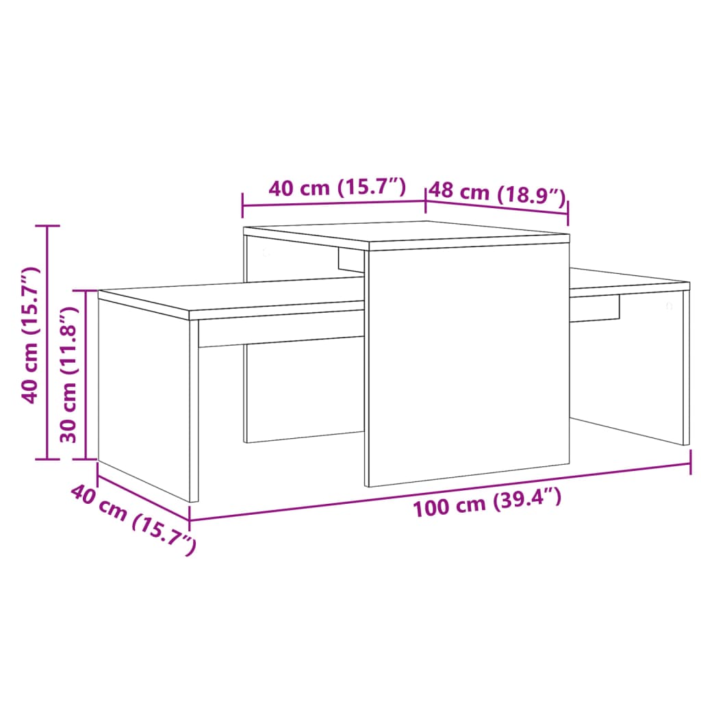 Σετ Τραπεζάκια Σαλονιού Παλ. Ξύλο 100x48x40 εκ. από Επεξ. Ξύλο 10