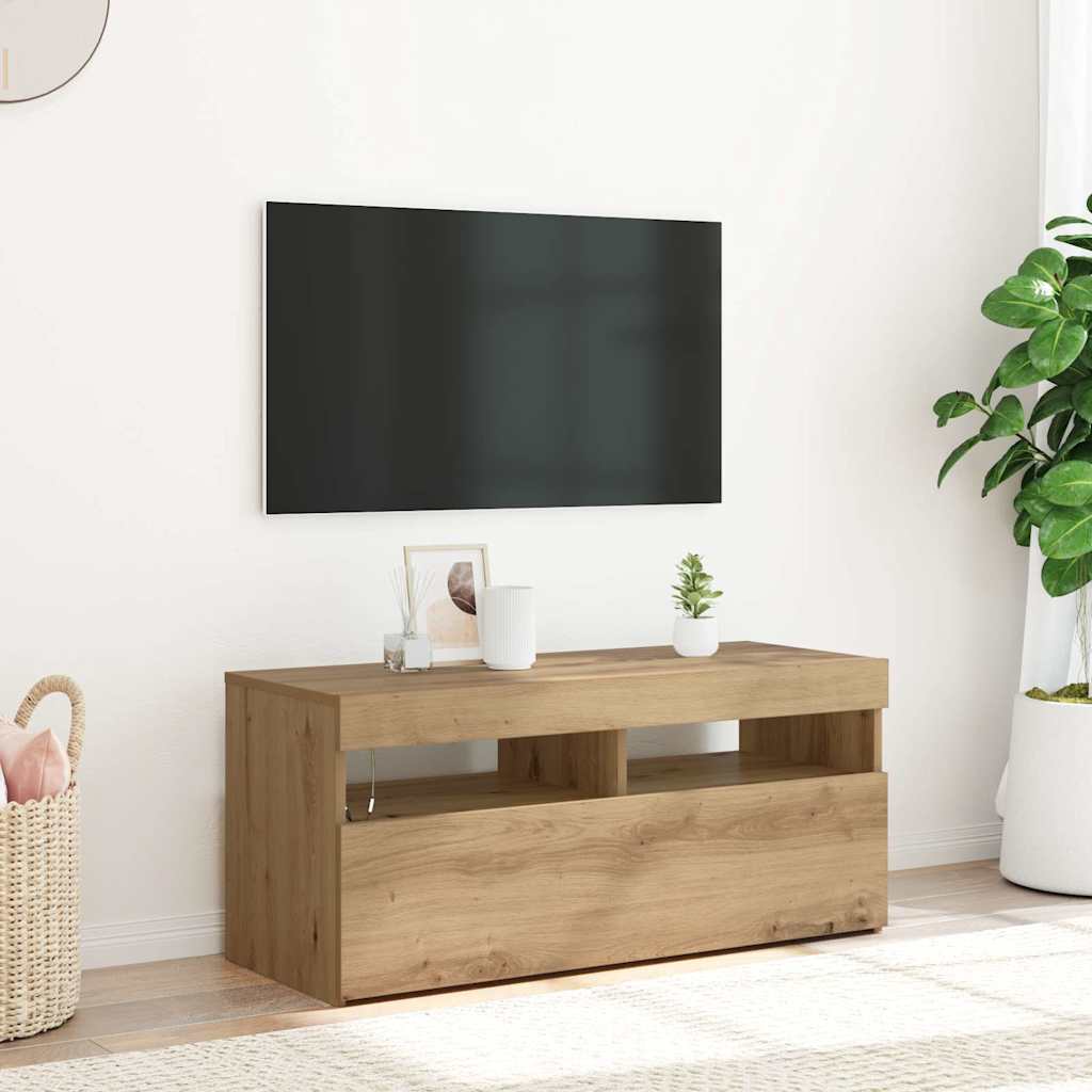 Έπιπλο Τηλεόρασης με LED Αρτισιανή Δρυς 90x35x40 εκ Επεξ.Ξύλο 1