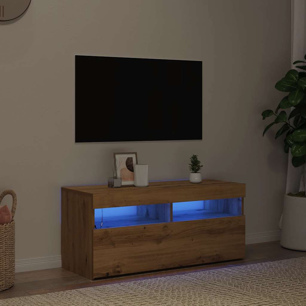 Έπιπλο Τηλεόρασης με LED Αρτισιανή Δρυς 90x35x40 εκ Επεξ.Ξύλο 10