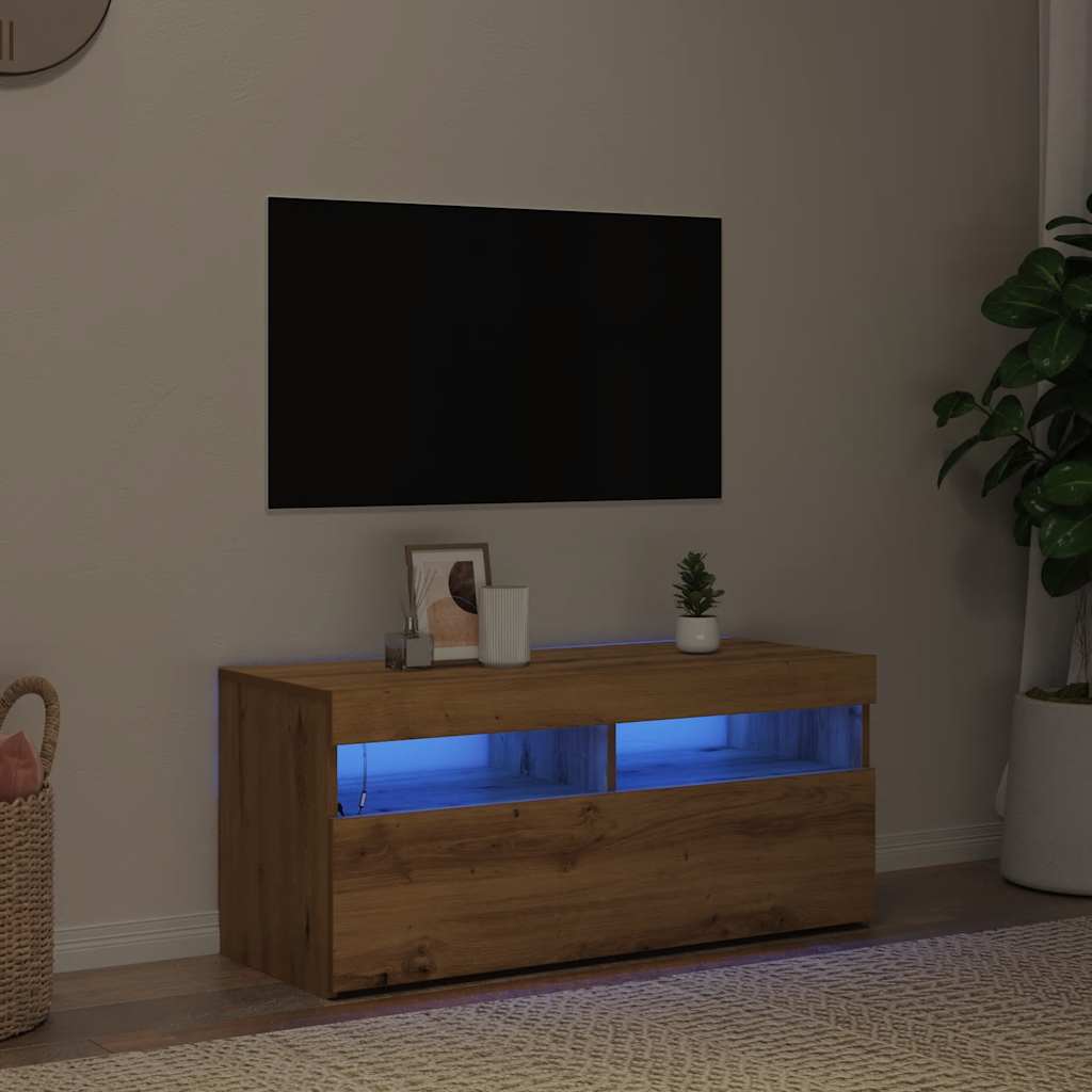 Έπιπλο Τηλεόρασης με LED Αρτισιανή Δρυς 90x35x40 εκ Επεξ.Ξύλο 3