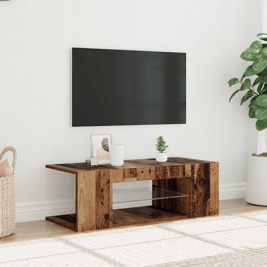 Έπιπλο Τηλεόρασης LED Όψη Παλαιού Ξύλου 90x39x30 εκ. Επεξ. Ξύλο 1