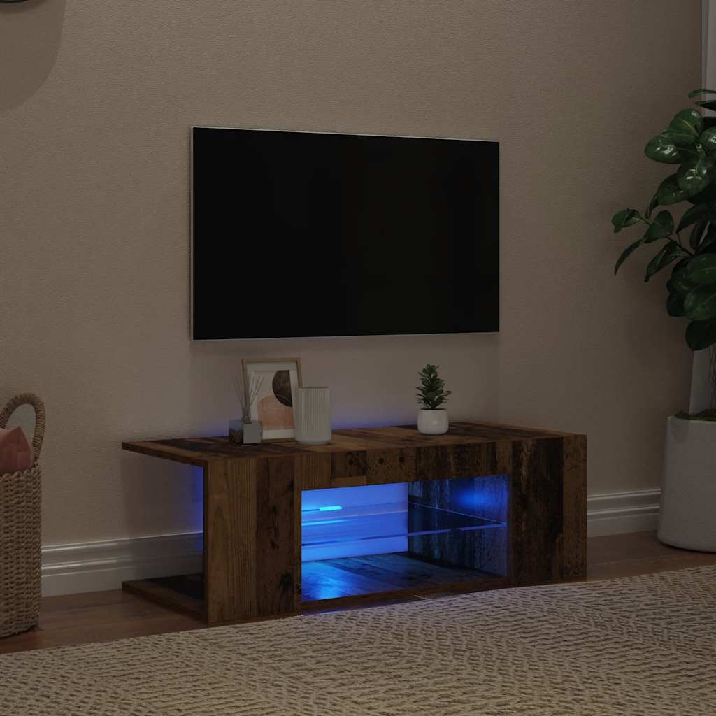 Έπιπλο Τηλεόρασης LED Όψη Παλαιού Ξύλου 90x39x30 εκ. Επεξ. Ξύλο 3