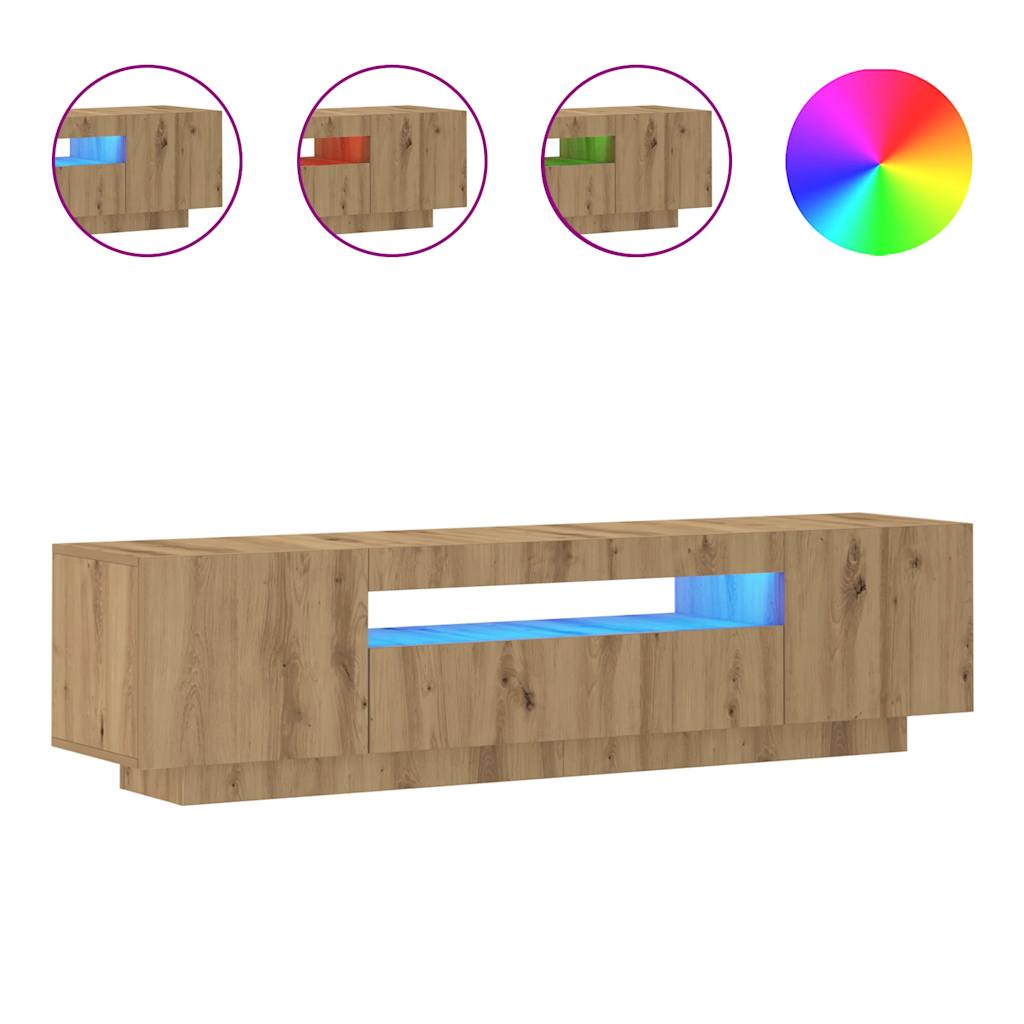Έπιπλο Τηλεόρασης με LED Αρτισιανή Δρυς 160x35x40 εκ Επεξ.Ξύλο 2