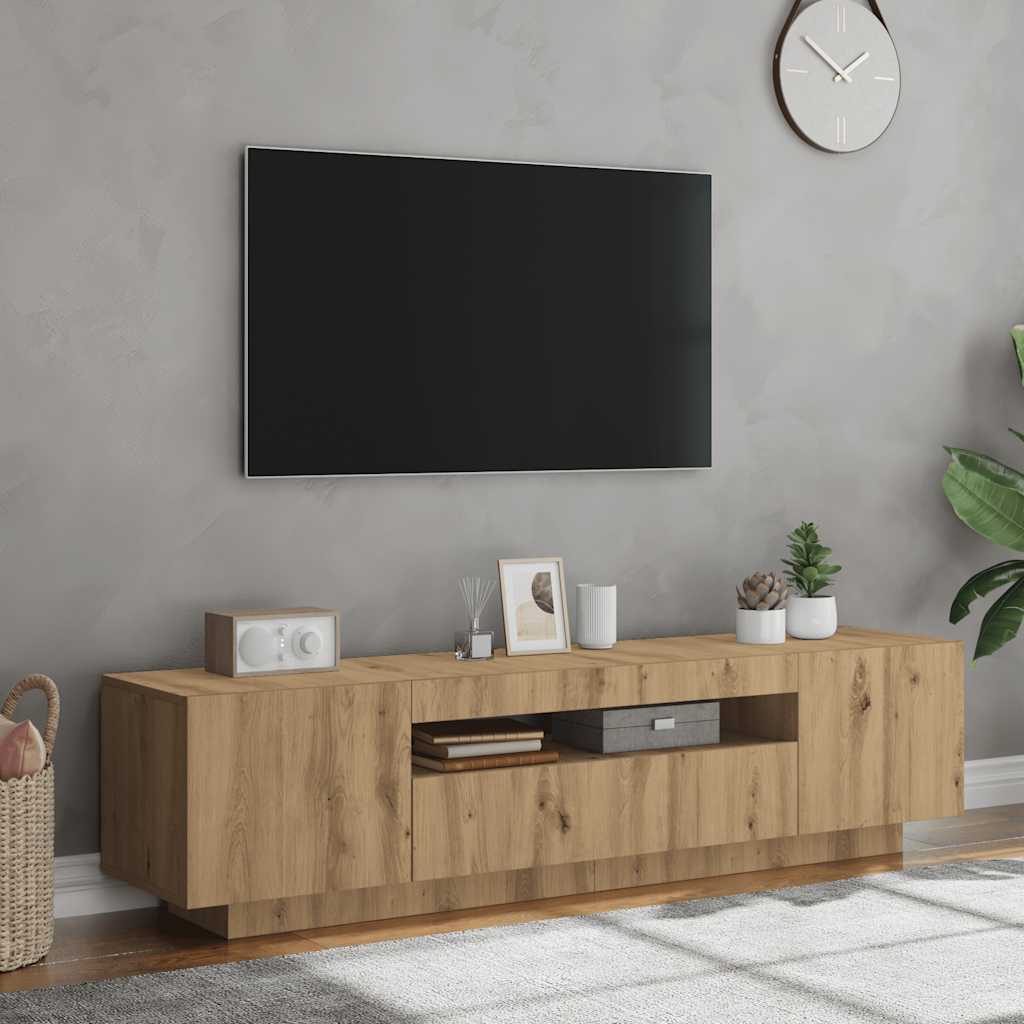 Έπιπλο Τηλεόρασης με LED Αρτισιανή Δρυς 160x35x40 εκ Επεξ.Ξύλο 4