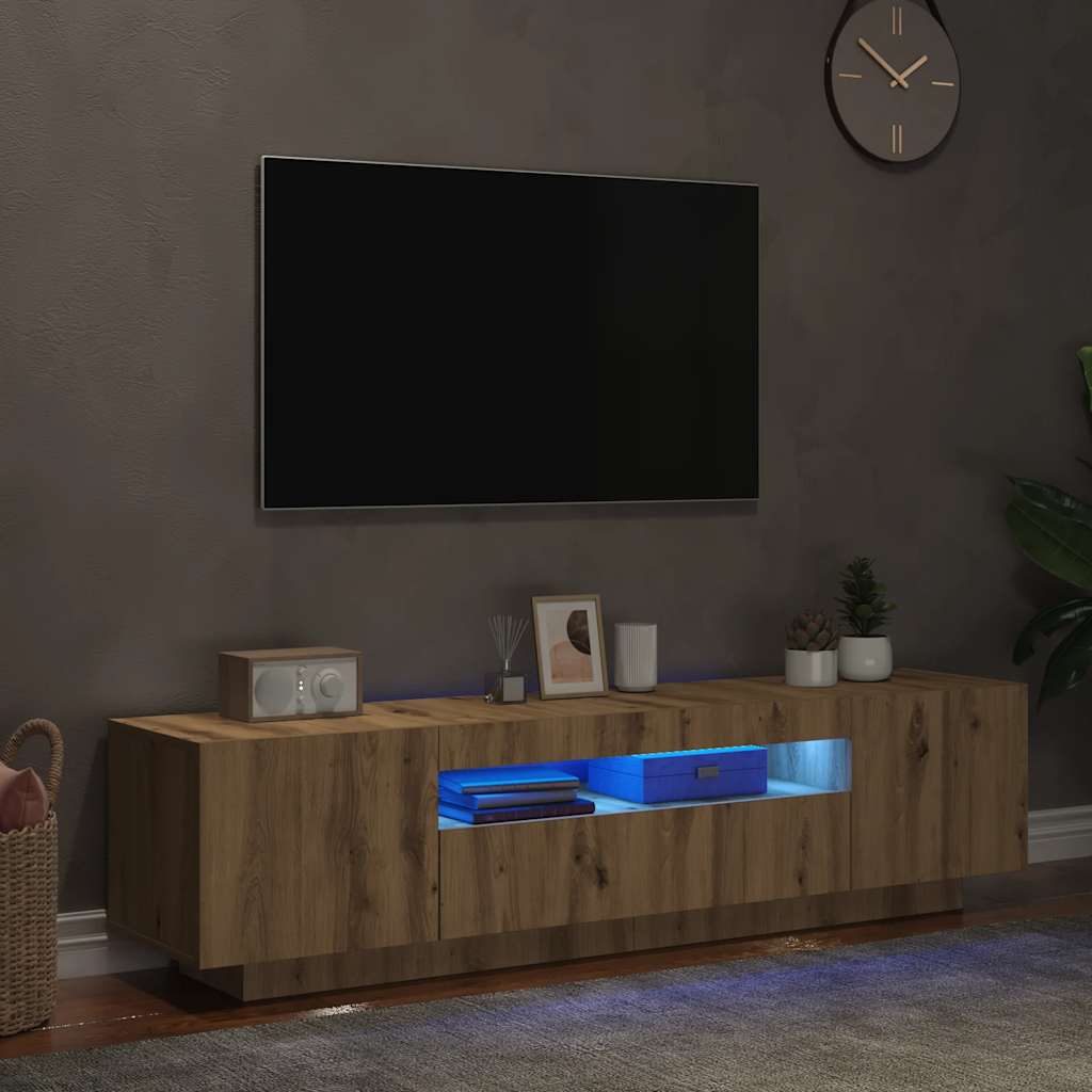 Έπιπλο Τηλεόρασης με LED Αρτισιανή Δρυς 160x35x40 εκ Επεξ.Ξύλο 5