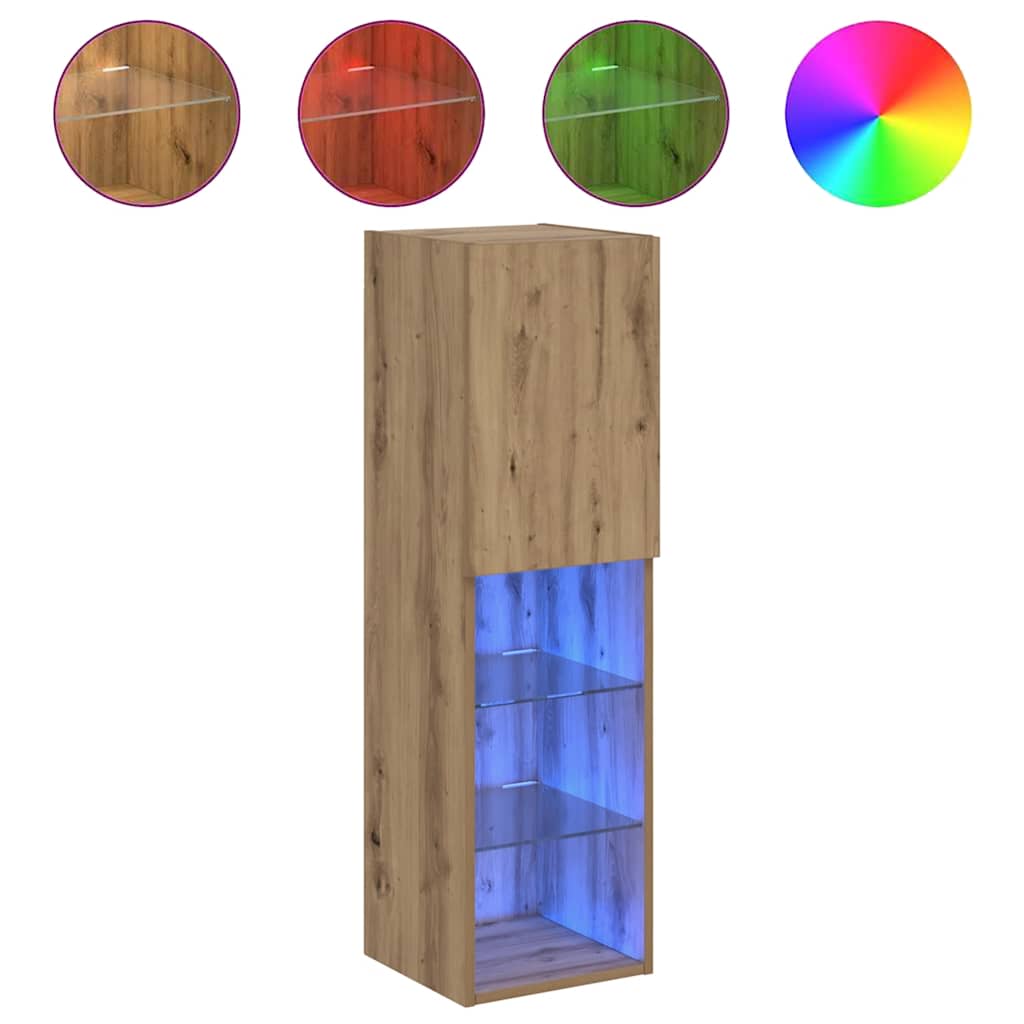 Έπιπλα Τηλεόρασης με LED 2 τεμ. Αρτισιανή Δρυς 30,5x30x102 εκ. 12