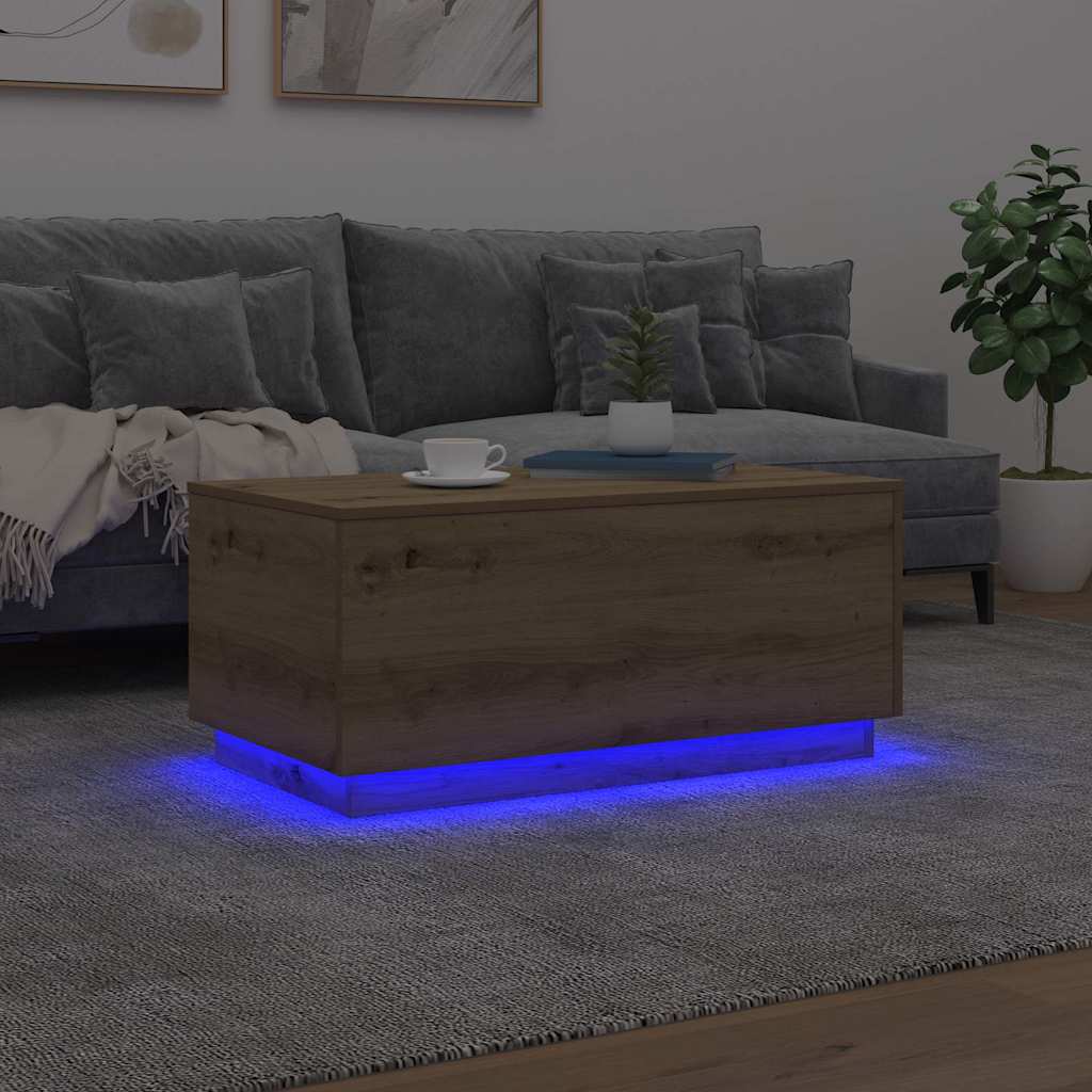 Τραπεζάκι Σαλονιού με LED Αρτισιανή Δρυς 90 x 50 x 40 εκ. 4