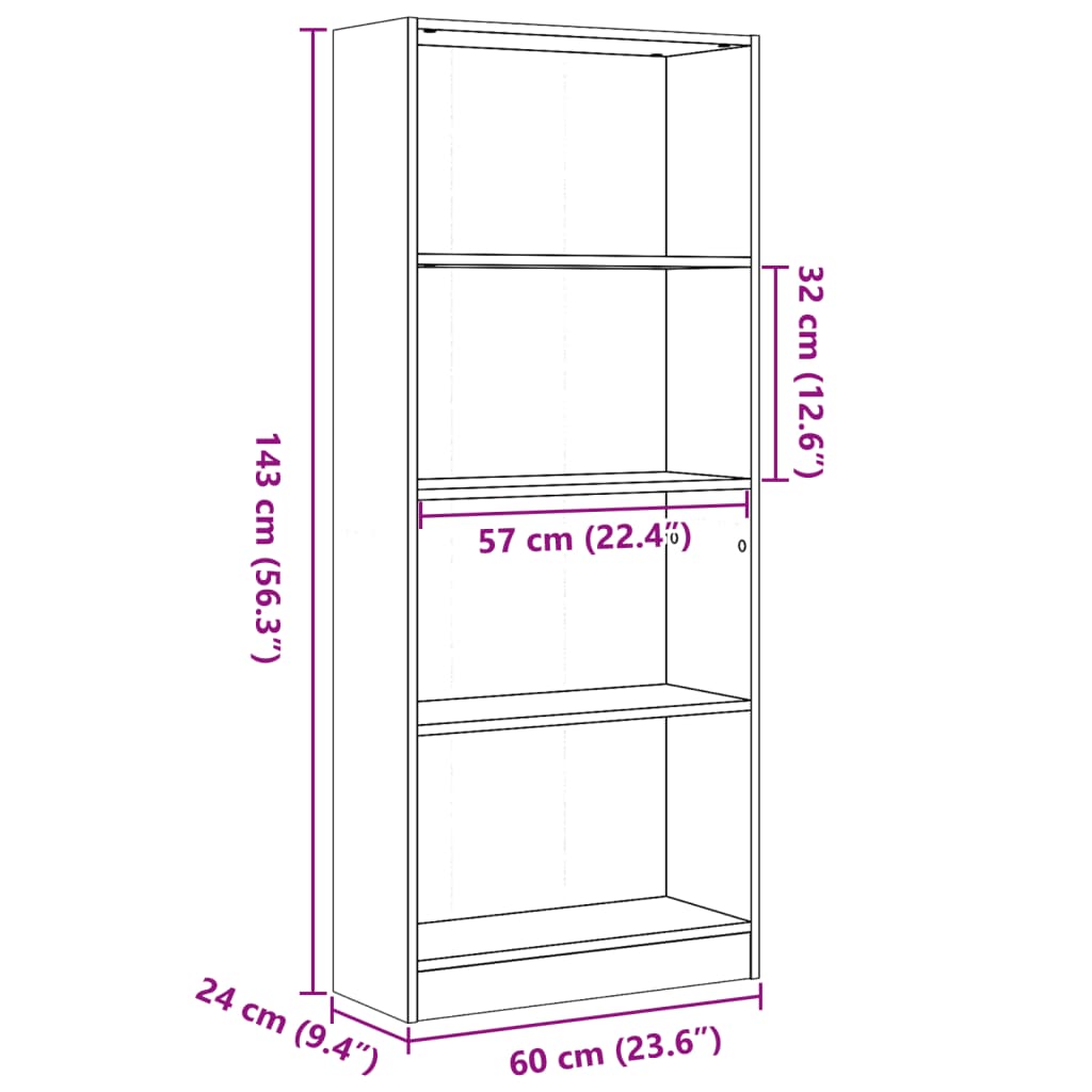 Βιβλιοθήκη Όψη Παλαιού Ξύλου 60x24x143 εκ. Επεξεργασμένο Ξύλο 9