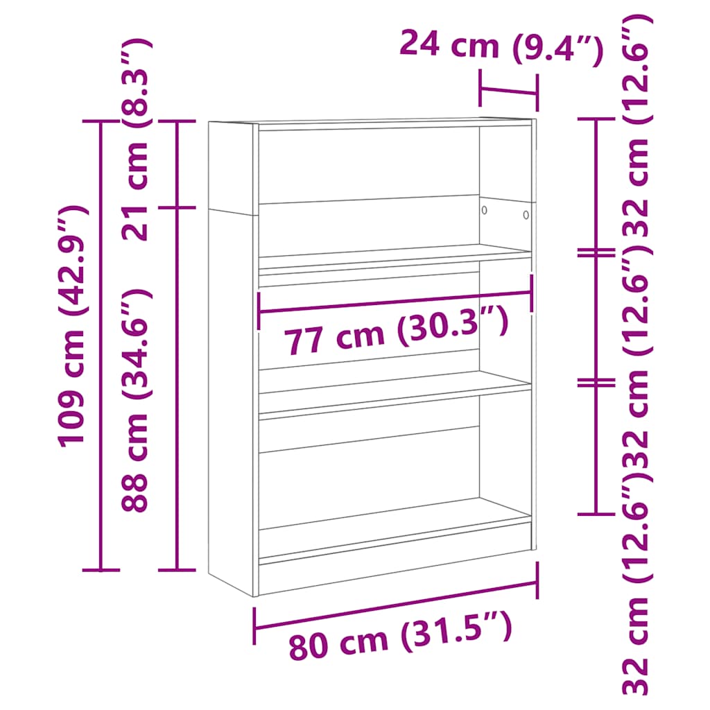 Βιβλιοθήκη Γκρι Σκυροδέματος 80x24x109 εκ. Επεξεργ. Ξύλο 10