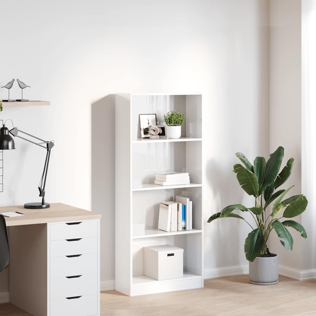 Βιβλιοθήκη Γυαλιστερό Λευκό 60x24x143 εκ. Επεξεργασμένο Ξύλο 3