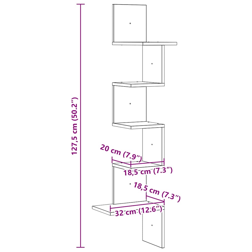Γωνιακή Ραφιέρα Τοίχου Λευκή 32x32x127,5 εκ. Μοριοσανίδα 9