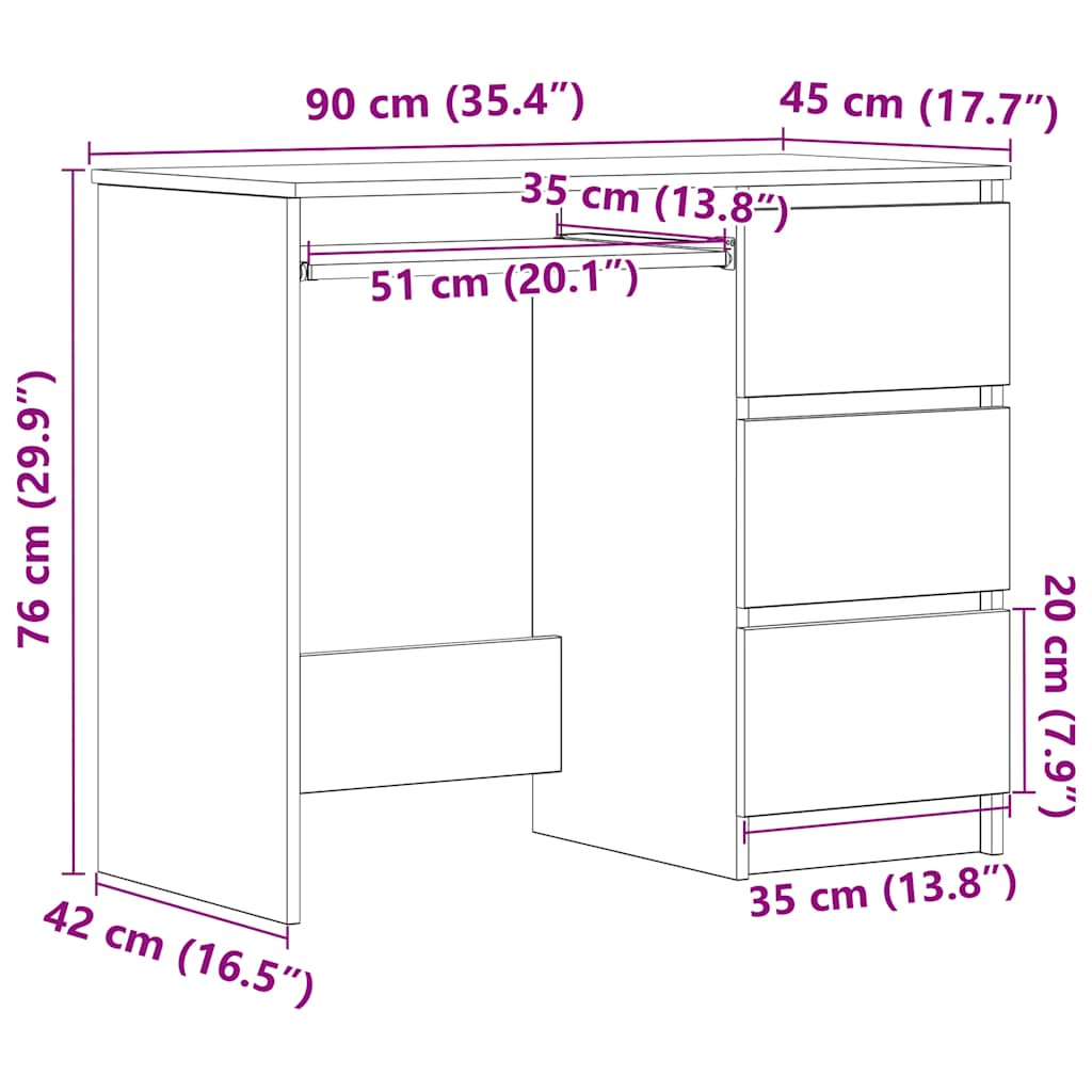 Γραφείο  Μαύρη βελανιδιά 90x45x76 cm Κατασκευασμένο ξύλο 12